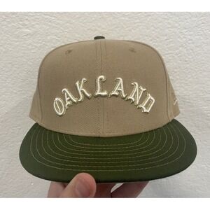 Oakland Athletics New Era Hat 7 3/8- Coopertown Co- Swingin A's Font- Brown Tan